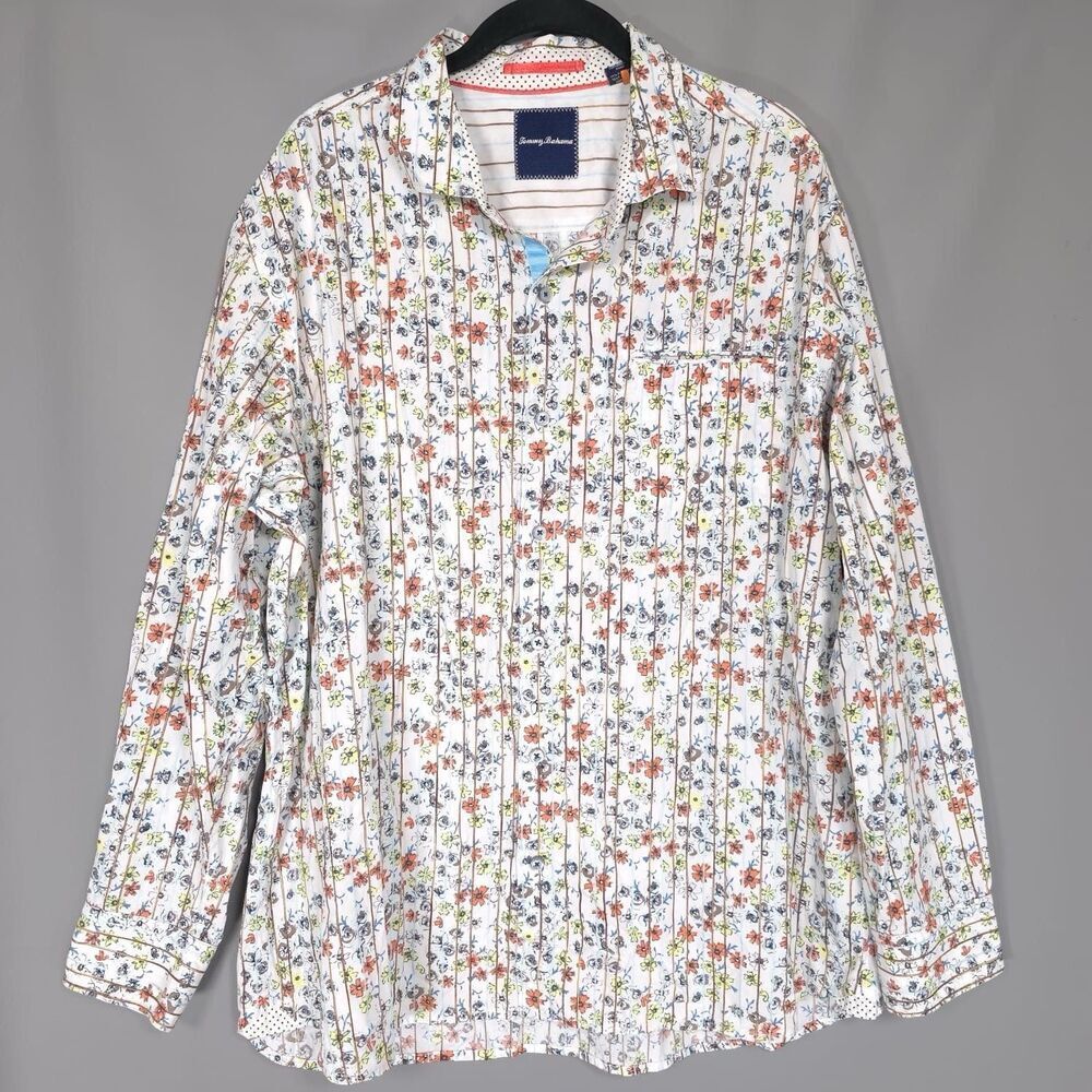 Tommy Bahama Men’s Size XL‎ Shirt Stripe Floral Hidden Front Pocket Flip Cuff